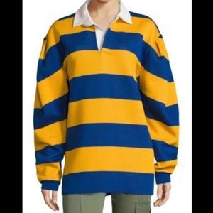 MARC JACOBS Twill Collar Stripe Oversized Rugby Sweatshirt In Blue-multi